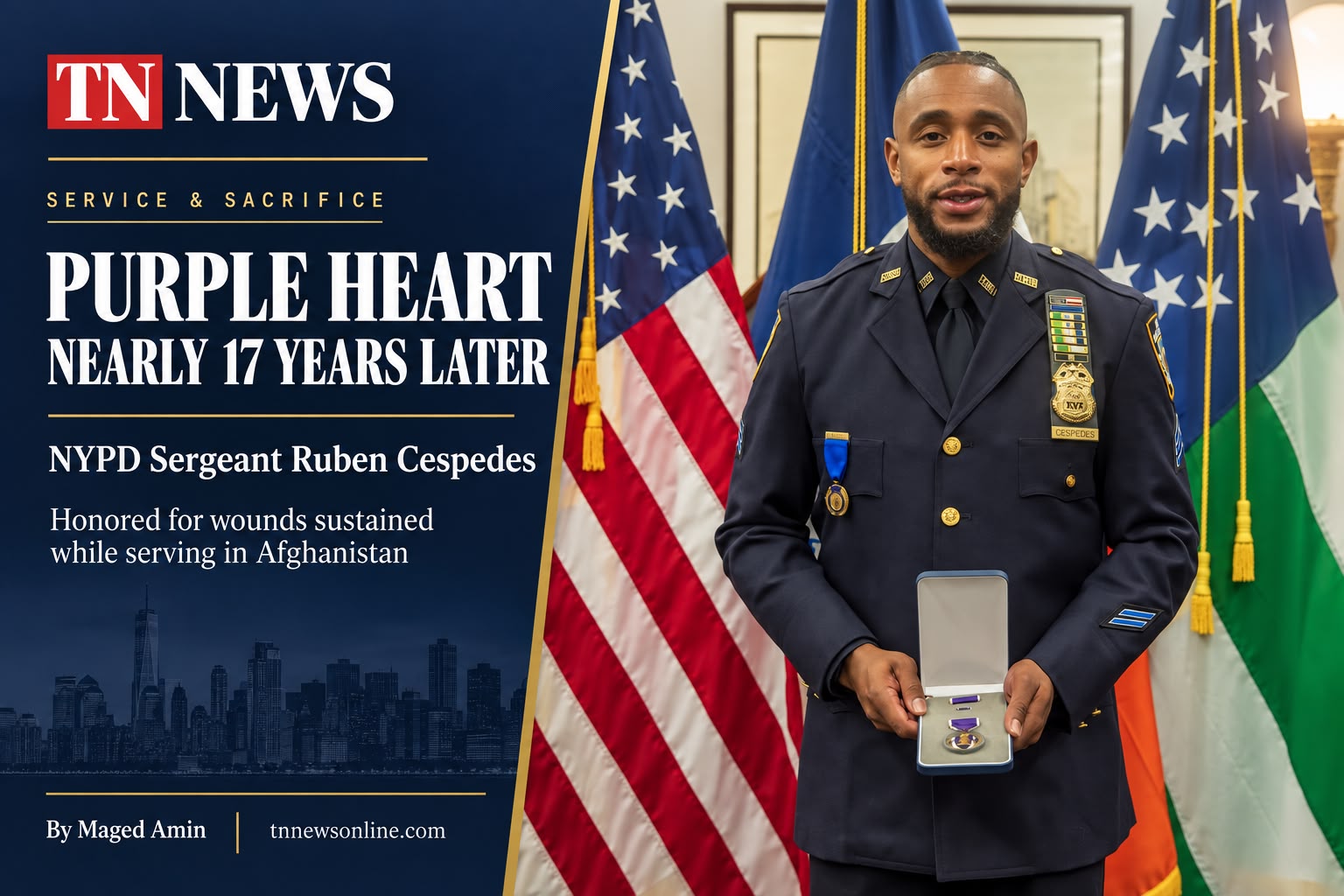NYPD Sergeant Ruben Cespedes Receives Purple Heart Nearly 17 Years After Afghanistan Wounds