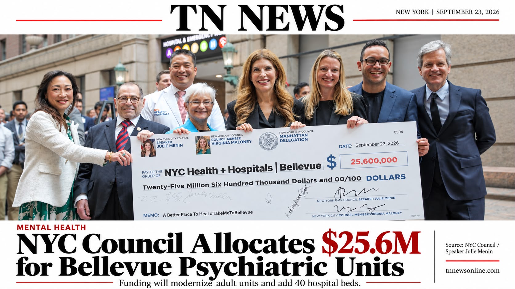 NYC Council Announces $25.6 Million for Bellevue Psychiatric Units, Adding 40 Beds