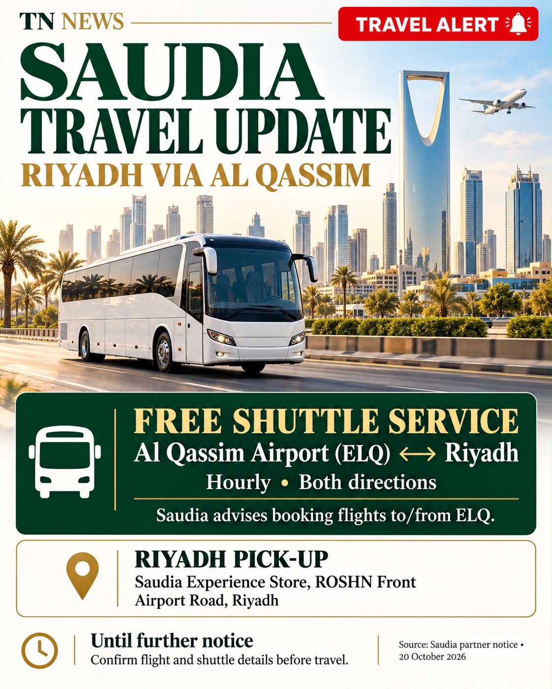 🚨 TRAVEL ALERT | Saudia Advises Riyadh Travelers to Book via Al Qassim With Free Shuttle Service